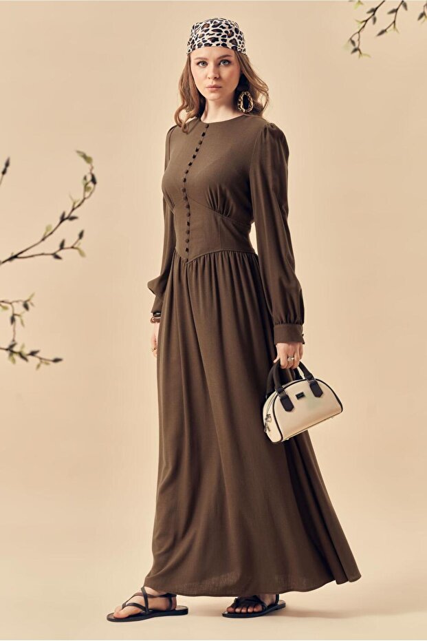 Buttoned Linen Dress 46422