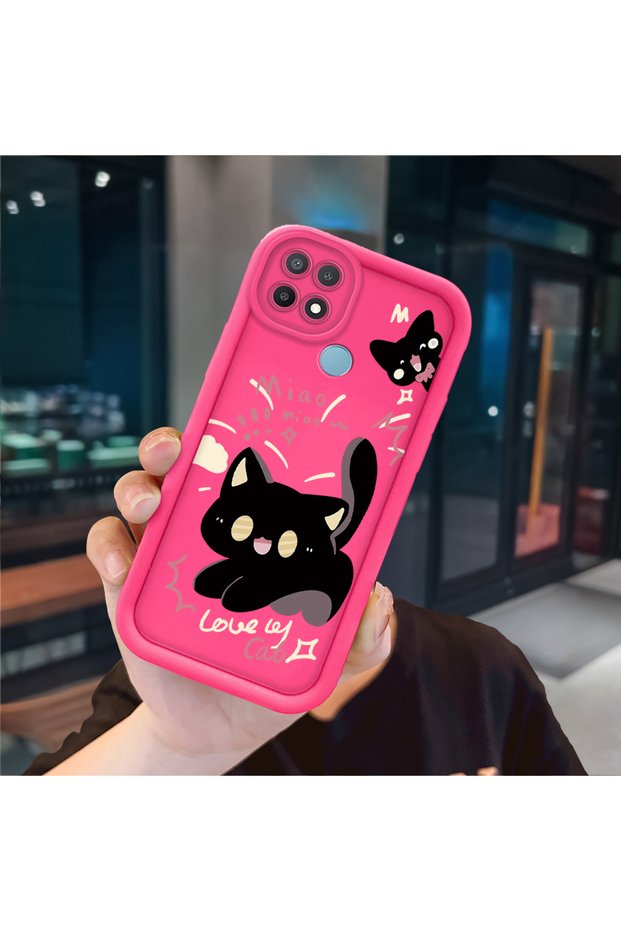 Oppo A15/A15S Compatible Pink Red Silicone Case Shockproof Camera Protection