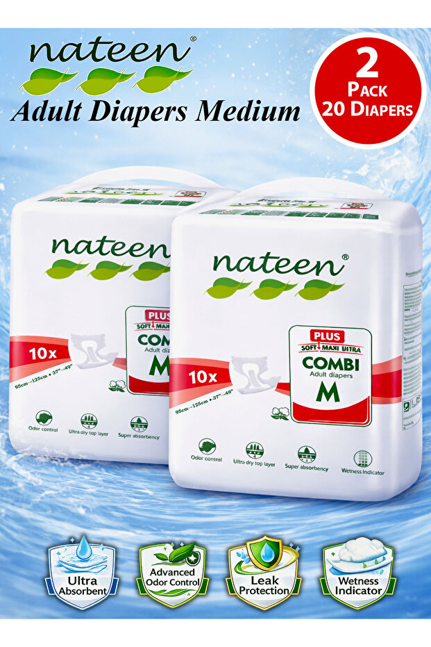 20 Count 2 Pack Combi Plus Adult Diapers Medium Incontinence Disposable for Men & Women