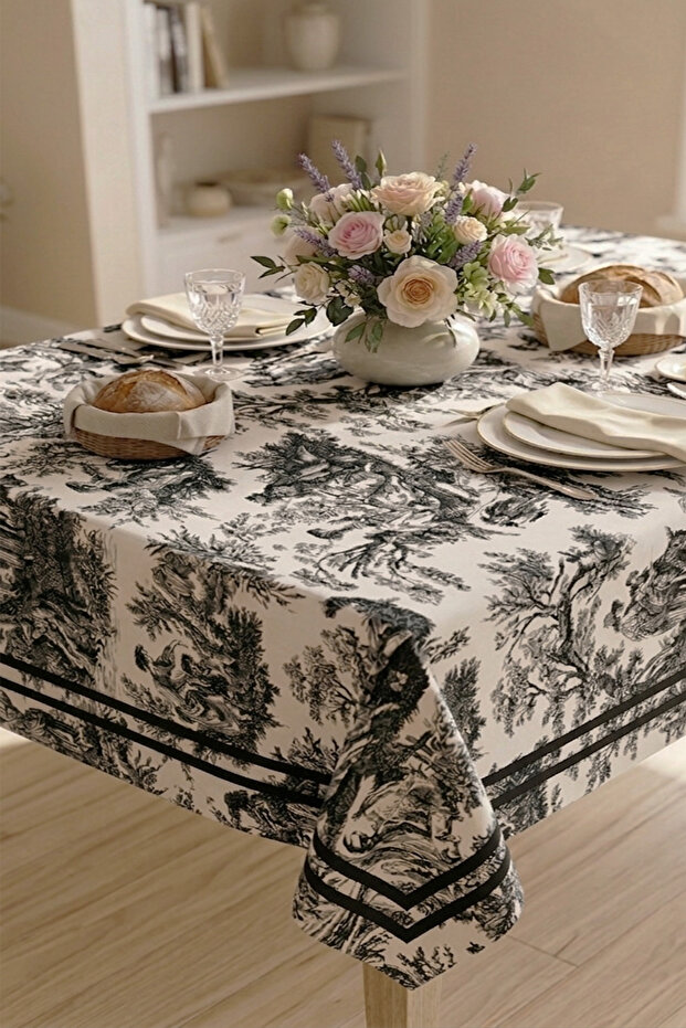 Soft Textured Printed French Peasant Pattern Rectangular Kitchen Living Room Garden Balcony Tablecloth