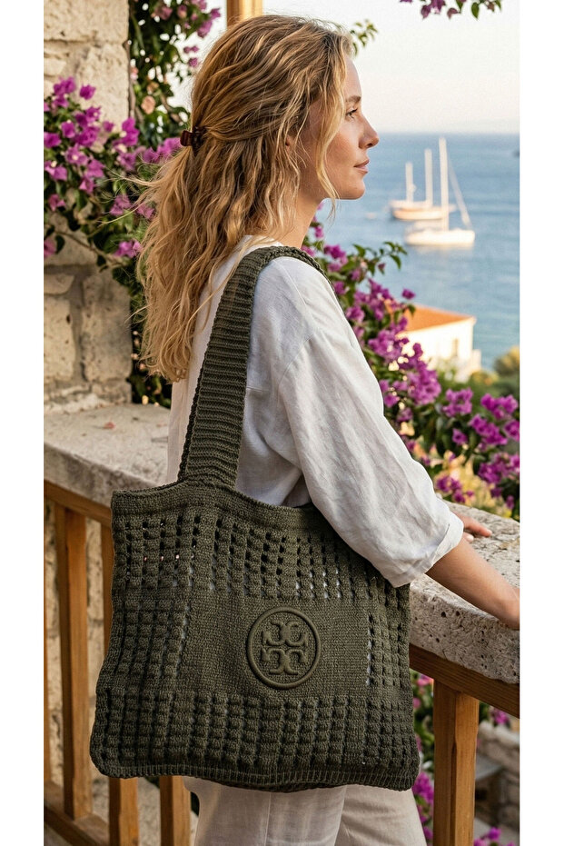 Beach and Daily Knitted Summer Bag Khaki