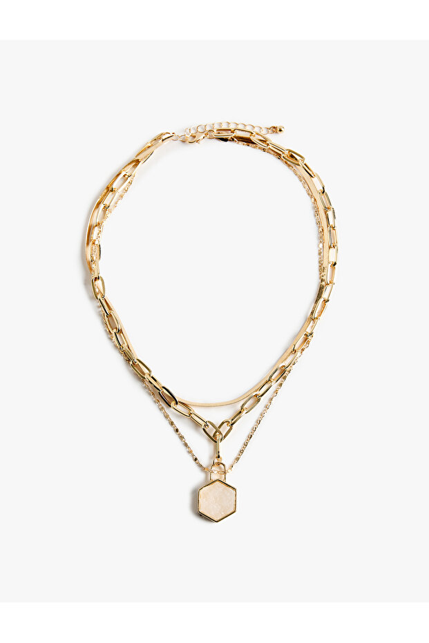 Geometric Figured Steel Mixed Multi-Chain Necklace
