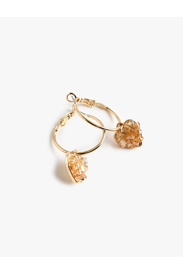 Stone Detailed Heart Charm Hoop Earrings