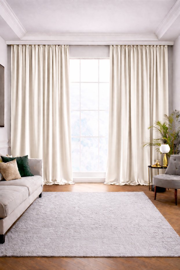 Velvet Chenille Background Curtain with Extra Foam Single Wing Living Room Ecru