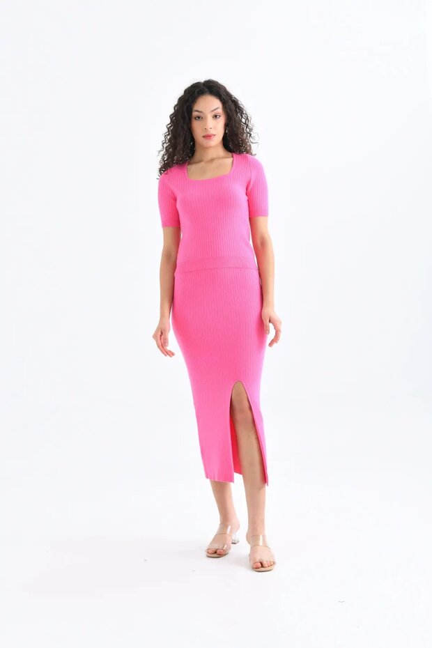 10168 Premium Yarn Blouse Long Slit Skirt Camisole Bottom Top Knitwear Set