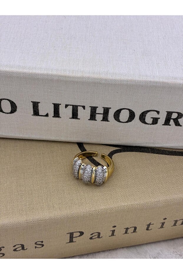Gold Color Zircon Stone Special Series Adjustable Brass Ring T4/1