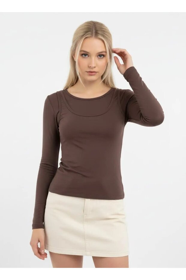 26031 Women's Wide Collar Slim Fit Design Modal Combed Cotton Blouse