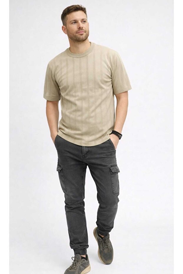 Men's Crew Neck Short Sleeve Stripe Detailed Knitwear T-Shirt
