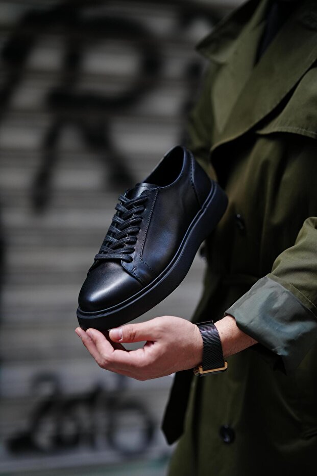 Laura Model Genuine Leather Handmade Black Sneaker Shoes