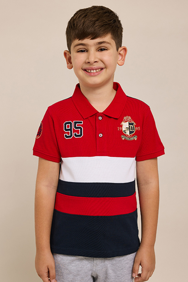 Color Block Polo T-Shirt with Short Sleeves