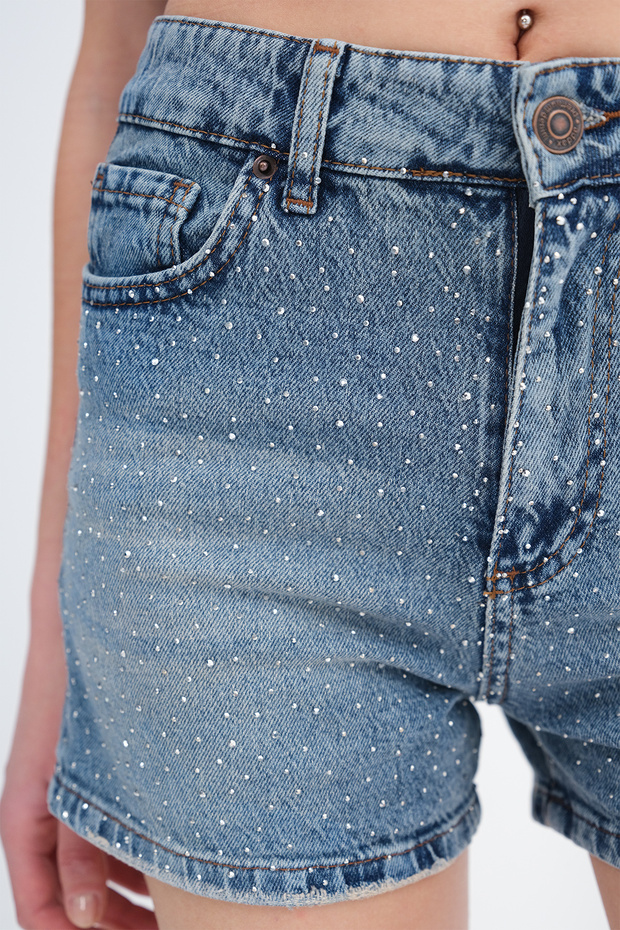Taşlı Denim Şort Ş1010 - 3