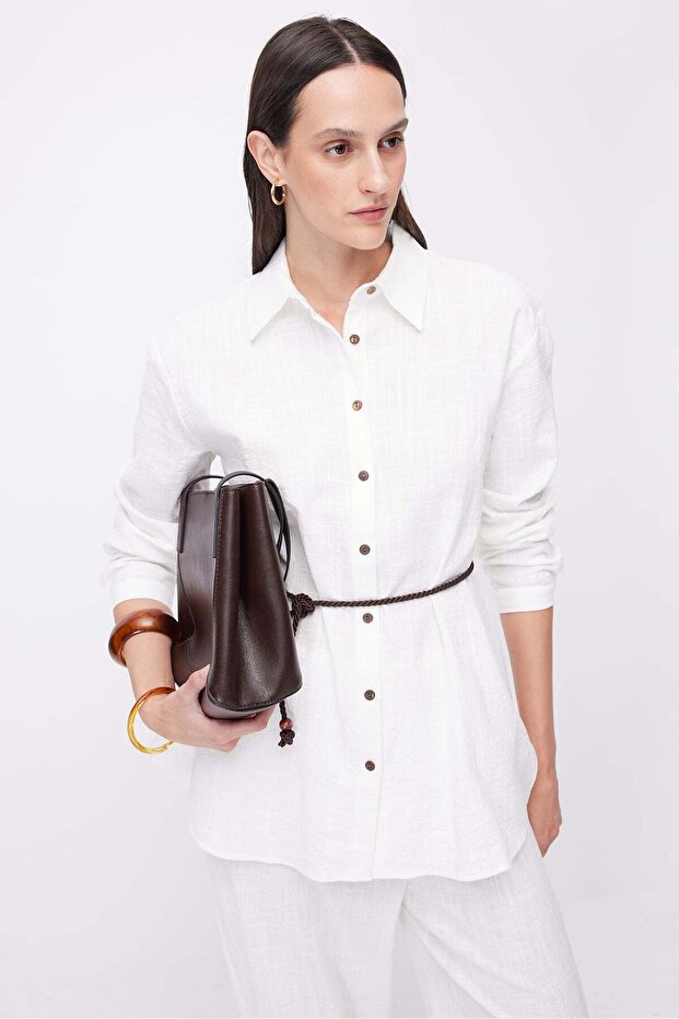 Women's Belted Linen Shirt