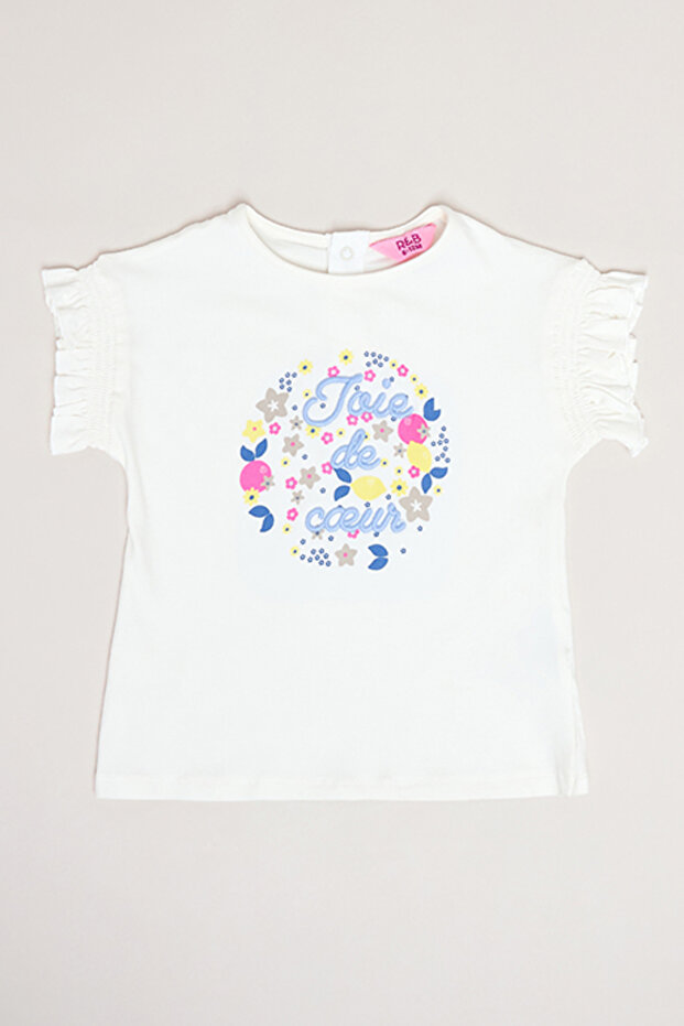 Embroidered Top with Crew Neck and Flutter Sleeves