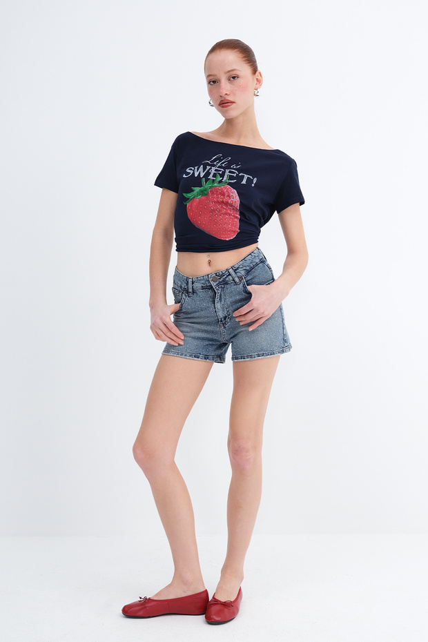 Taşlı Denim Şort Ş1010 - 1