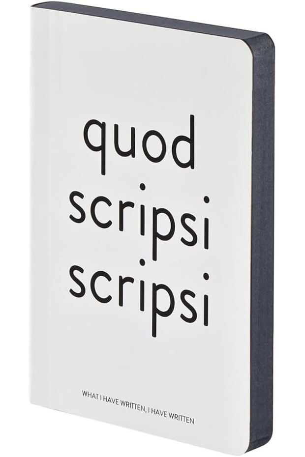 دفتر ملاحظات جلدي ناعم الغلاف بتصميم 'Quod Scripsi' - أبيض
