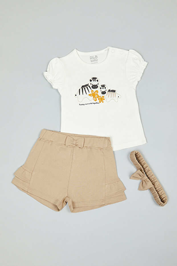 Printted Top and Shorts Set with Headband