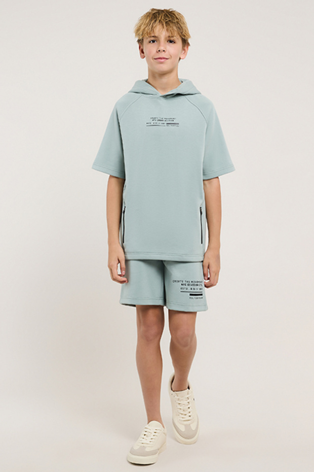 Printed Hoodie and Shorts Set