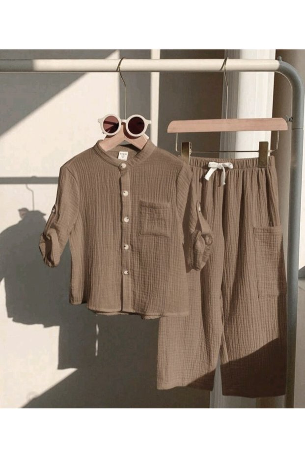 Organic Cotton Double-Layered Muslin Baby and Children's Top and Bottom Set, Children's Clothing Set