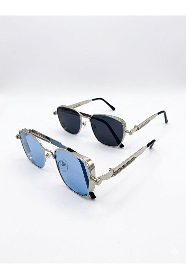 Retro Punk & Vintage Steampunk Style Square Metal Frame Sun Glasses / Blue&Black (2Pcs)
