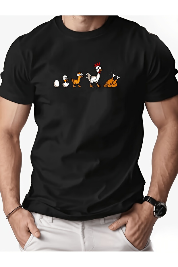 تي شيرت كبير الحجم مطبوع عليه تصميم One Button Chicken Growth Design