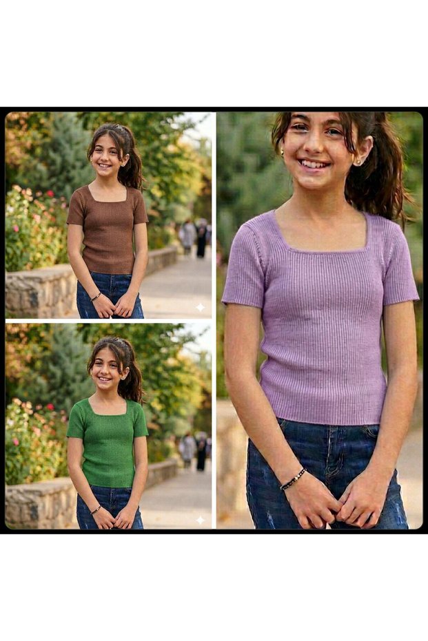 Pack of 3 Girls (7-10 Years) Cotton Camisole Ribbed Square Neck T-Shirt