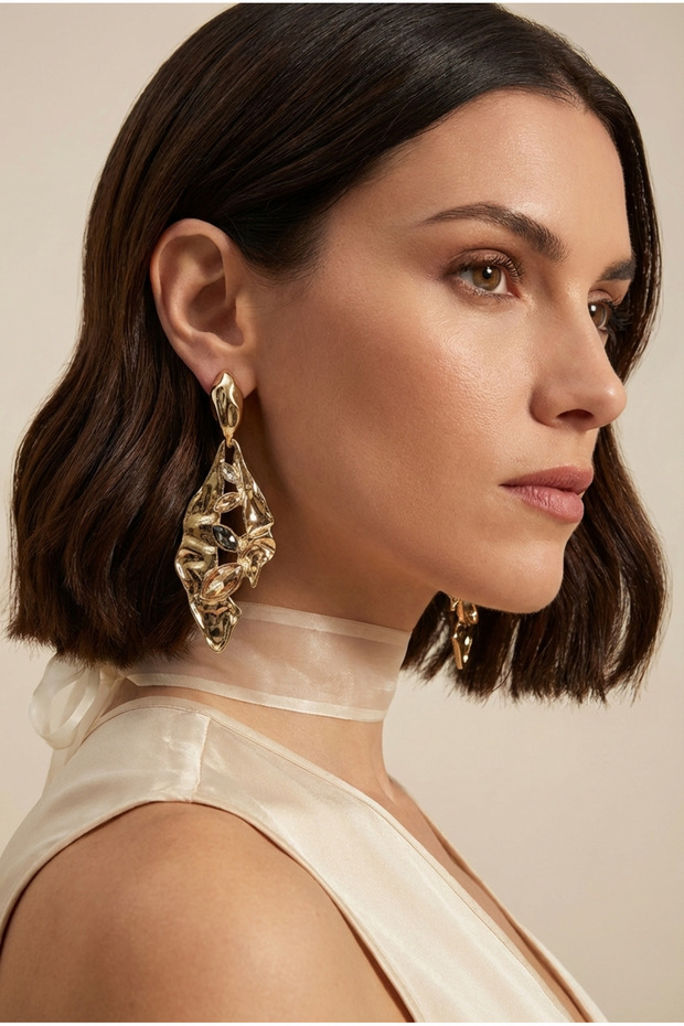 Women's Gold Stone Detailed Earrings