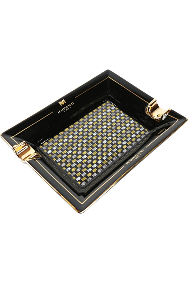 Premium Black and Gold Rectangular Ceramic Ashtray - 3