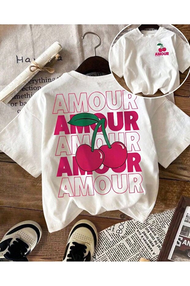تيشيرت نسائي مطبوع عليه AMOUR CHERRY (الكرز)