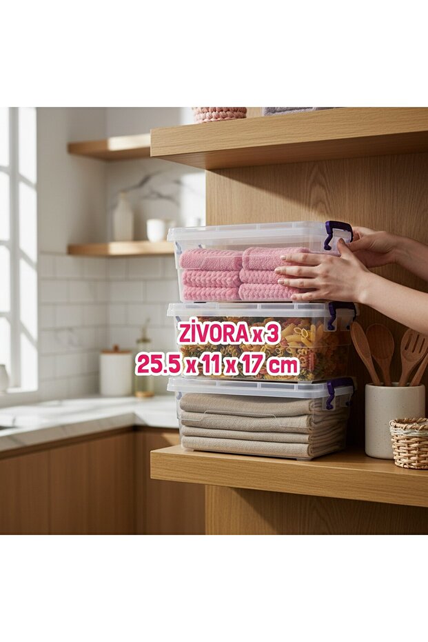 Set of 3 3.5 Liter (3.5X3) Horizontal Food Storage Containers with Plastic Locking Lids Kitchen Interior-Exterior Organizer
