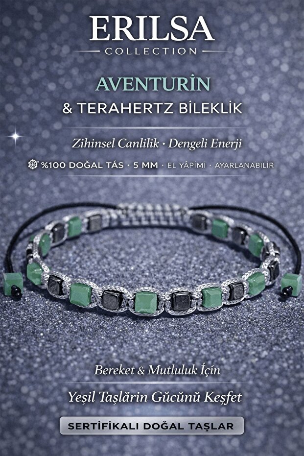 Certified Aventurine Stone Bracelet - 5 mm Cube Cut Terahertz Natural Stone Adjustable Unisex