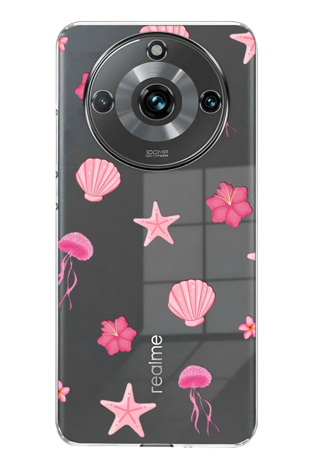 Realme 11 Pro / 11 Pro Plus Compatible Pink Sea Theme Patterned Transparent Phone Case