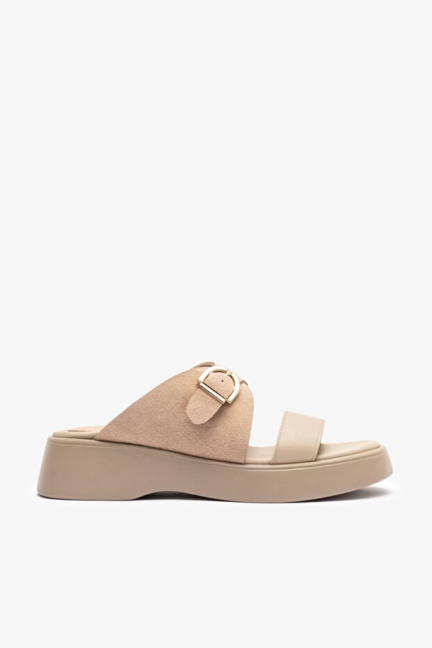 Adella Beige Suede-Leather Women's Slippers