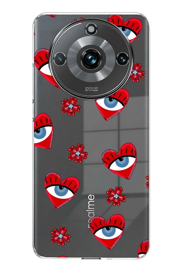 Realme 11 Pro / 11 Pro Plus Compatible Transparent Phone Case with Heart and Evil Eye Pattern