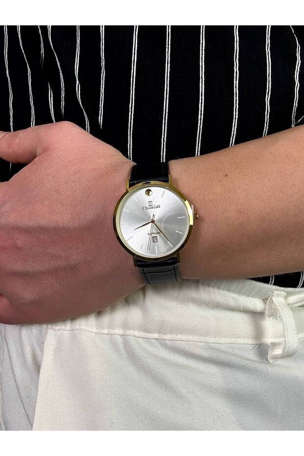Vintage Dial Black Band Men's Wristwatch Stainless Steel Case Leather Band Durable Colorfast