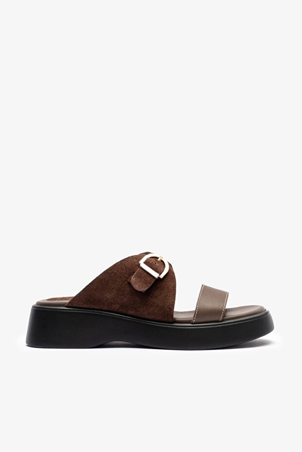 Adella Brown Suede-Leather Women's Slippers