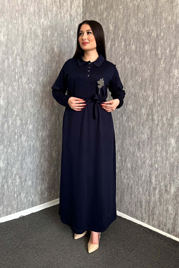 Women's Collar Snap Belted Dress 7586