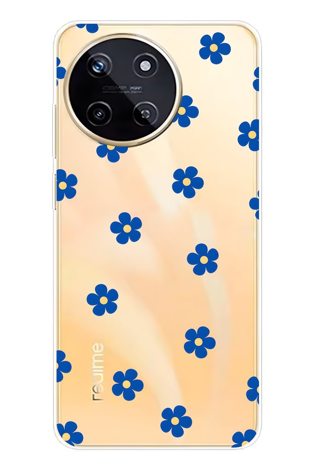 حافظة هاتف شفافة بنمط زهرة زرقاء متوافقة مع Realme 11 4G