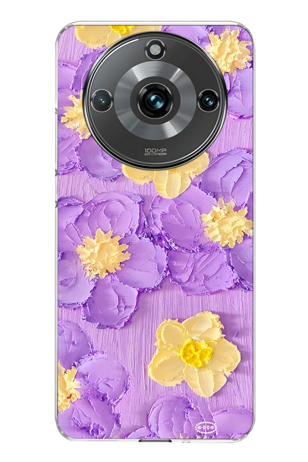 Realme 11 Pro / 11 Pro Plus Compatible Purple Yellow Flower Pattern Transparent Phone Case