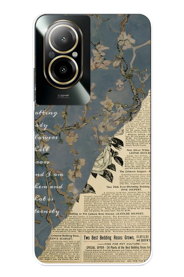 Realme 12 Lite Compatible Vintage Newspaper Collage Patterned Transparent Phone Case