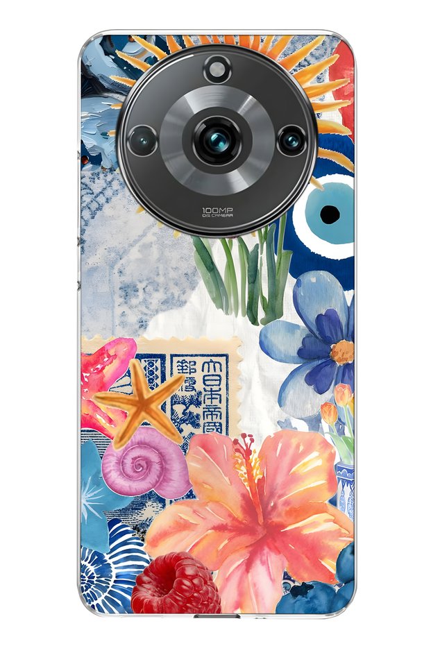 Realme 11 Pro / 11 Pro Plus Compatible Transparent Phone Case with Sunflowers and Evil Eye Bead Pattern