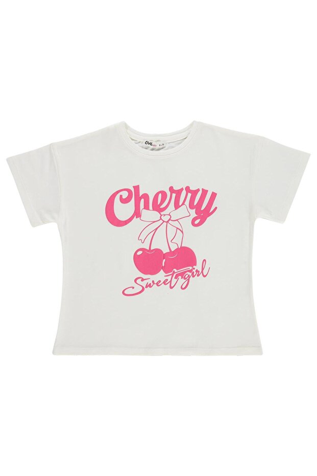 Cheryy Printed T-Shirt for Ages 6-9 - Ecru