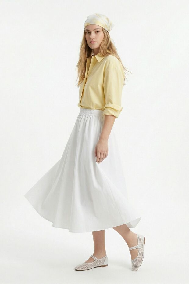 White Elastic Waist Pocket Detail Skirt 8457A