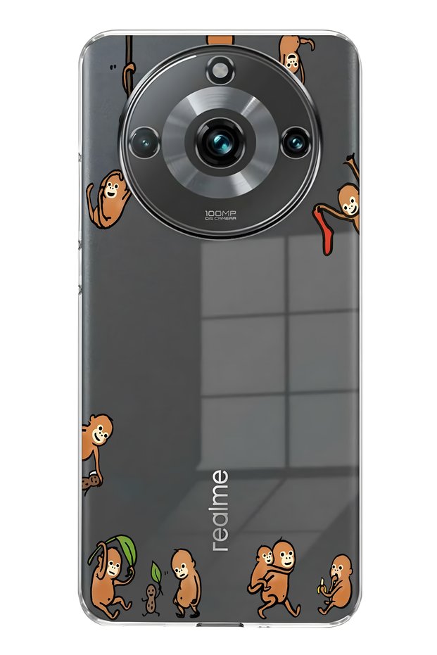 حافظة هاتف شفافة متوافقة مع Realme 11 Pro / 11 Pro Plus مزينة بنمط قرود