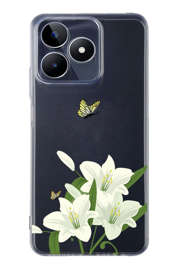 حافظة هاتف شفافة بنمط الزنبق الأبيض متوافقة مع Realme C53