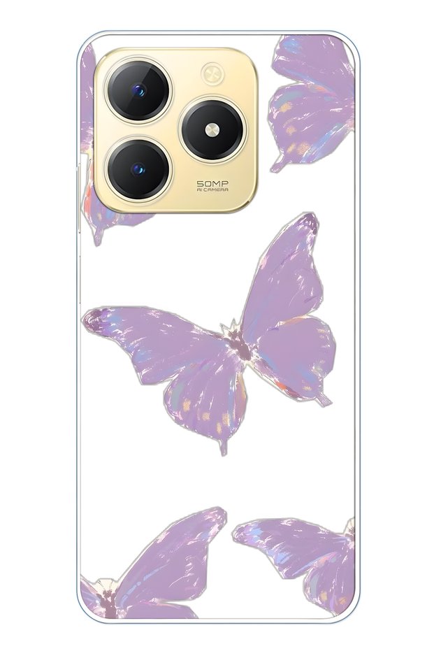 Realme C61 / C63 Compatible Purple Butterfly Pattern Transparent Phone Case