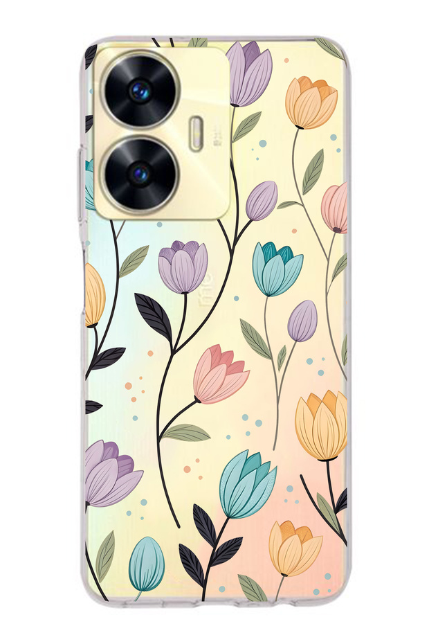 Realme C55 Compatible Tulip Flower Patterned Transparent Phone Case
