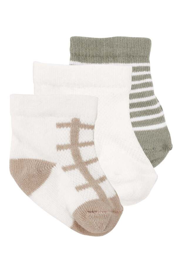 Baby Boy Brown Ecru Green Striped 3-Piece Socks Set 0-6