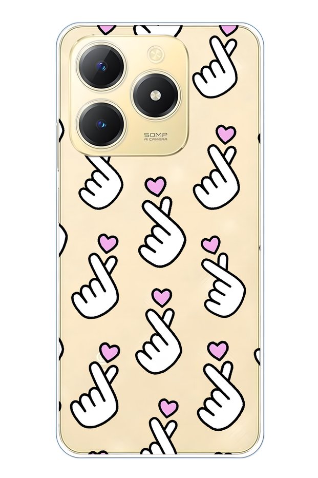 Realme C61 / C63 Compatible Transparent Phone Case with Finger Heart Pattern
