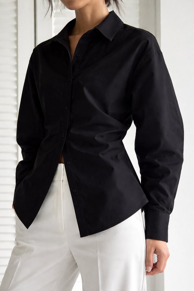 Women's Side Gathered Waist-Fitted Trendy Long Shirt New Season