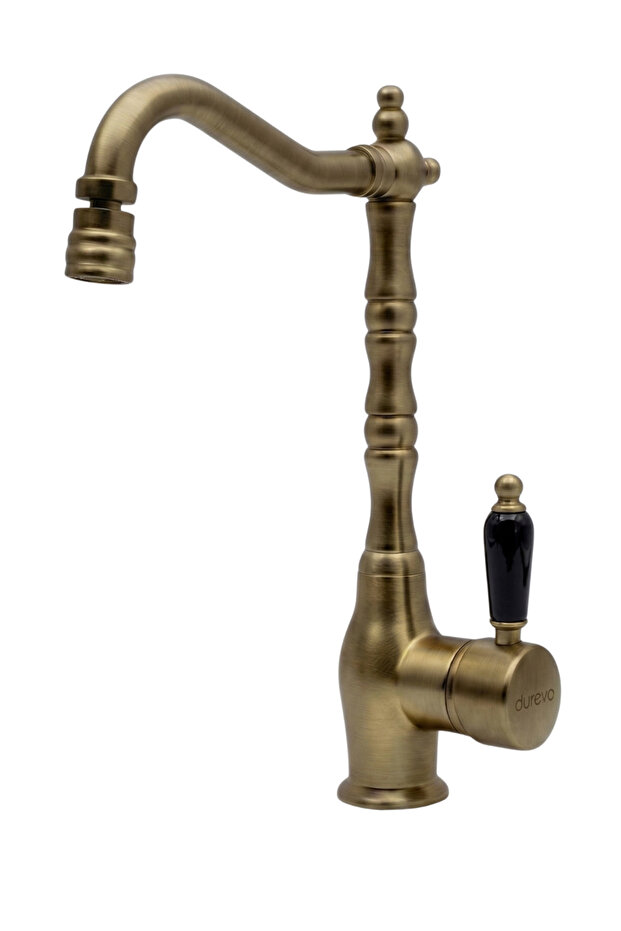 Rustic Vitange Kitchen Sink Faucet - Zen Design - 360 ° Movable Headboard - Black Porcelain - Antique Color